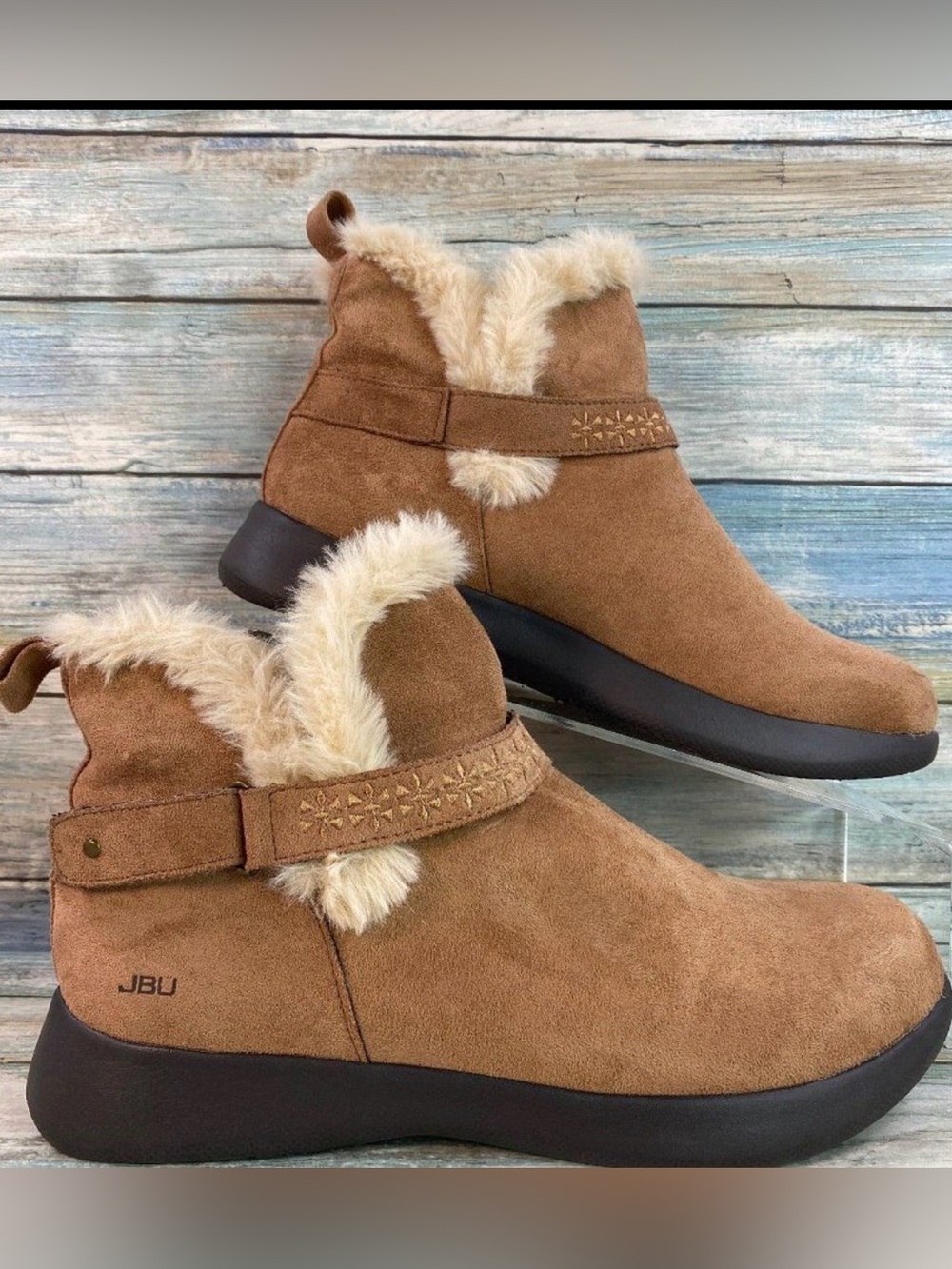 Jambu JBU Nordic Ankle Boot Bootie Womens 6.5M Brown Faux Fur Super Lightweight